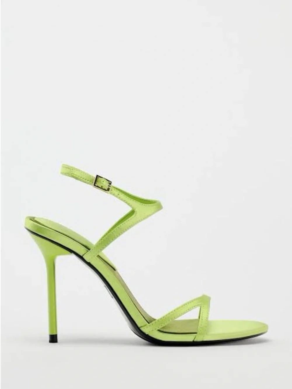 Zara Lime Green Satin Strappy Heeled Sandals